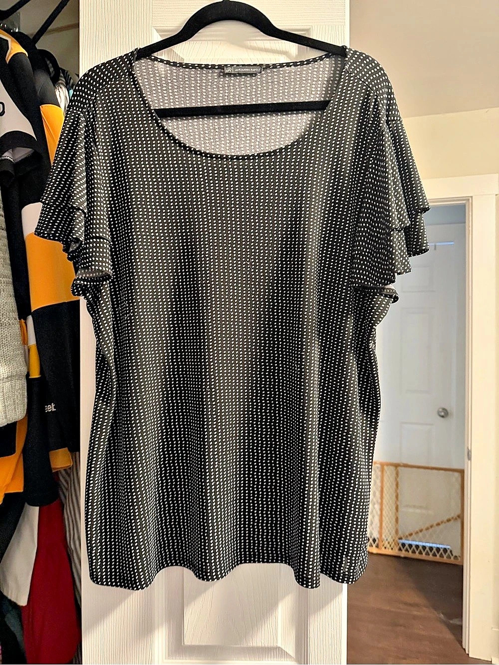 Adrianna Papell Polka Dot Flutter Sleeve Tunic in Black & White